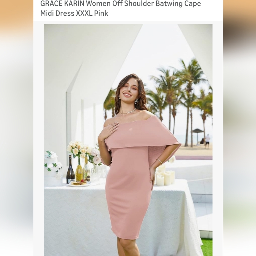 Grace Karin Blush Off Shoulder Midi Dress